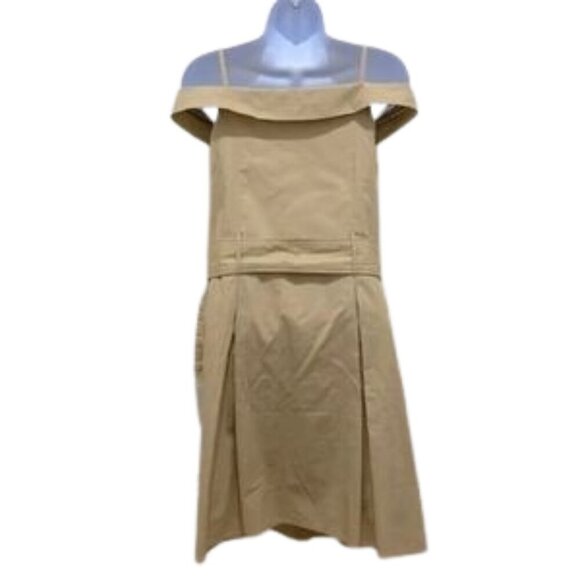 Walter Baker Dress Size 10 Beige 100% cotton Off The Shoulder Belted Midi Lined - Picture 3 of 9